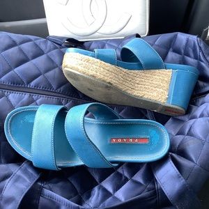 PRADA BLUE WEDGE SANDALS size 6